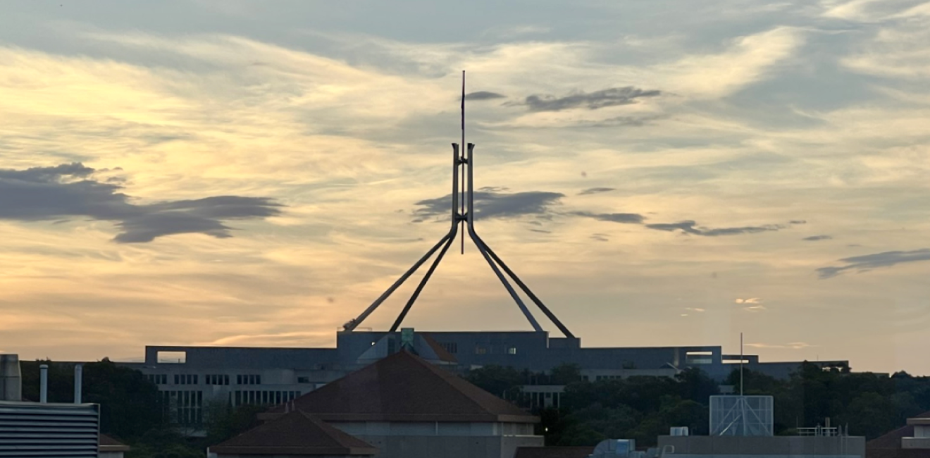 Twilight at Parliament House, Canberra, during the week of the Australia-ASEAN Summit