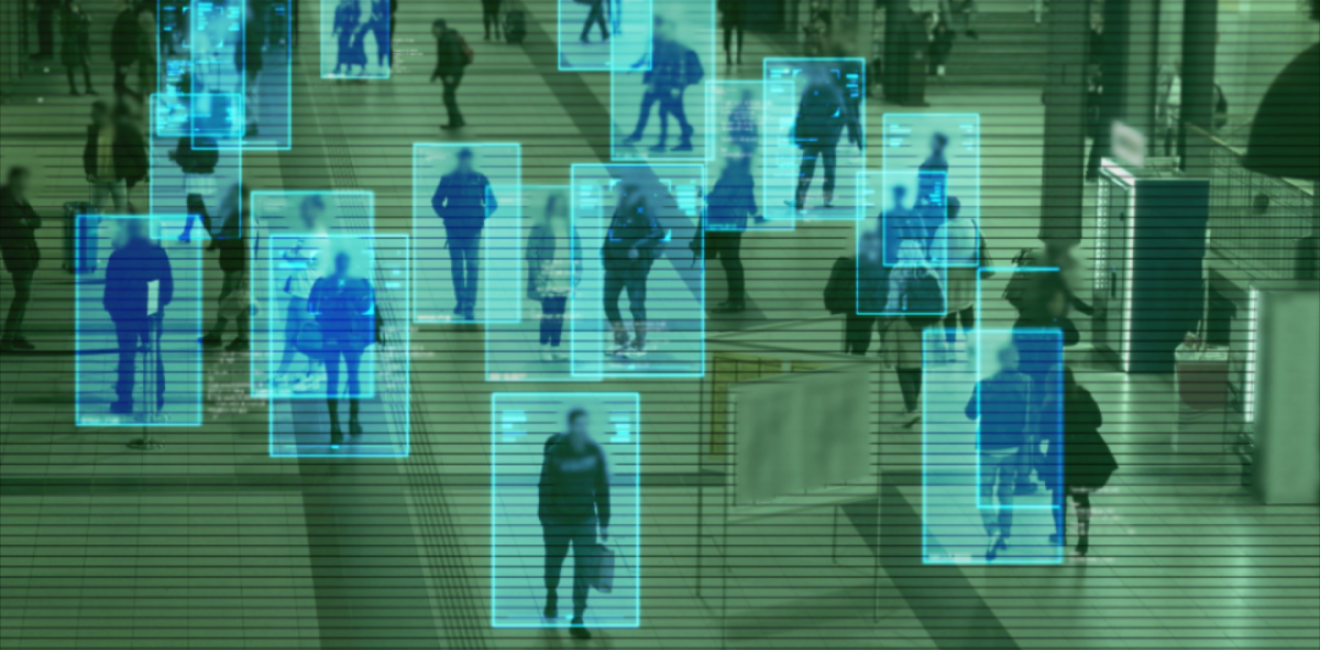 Concept of people in a crowd being scanned