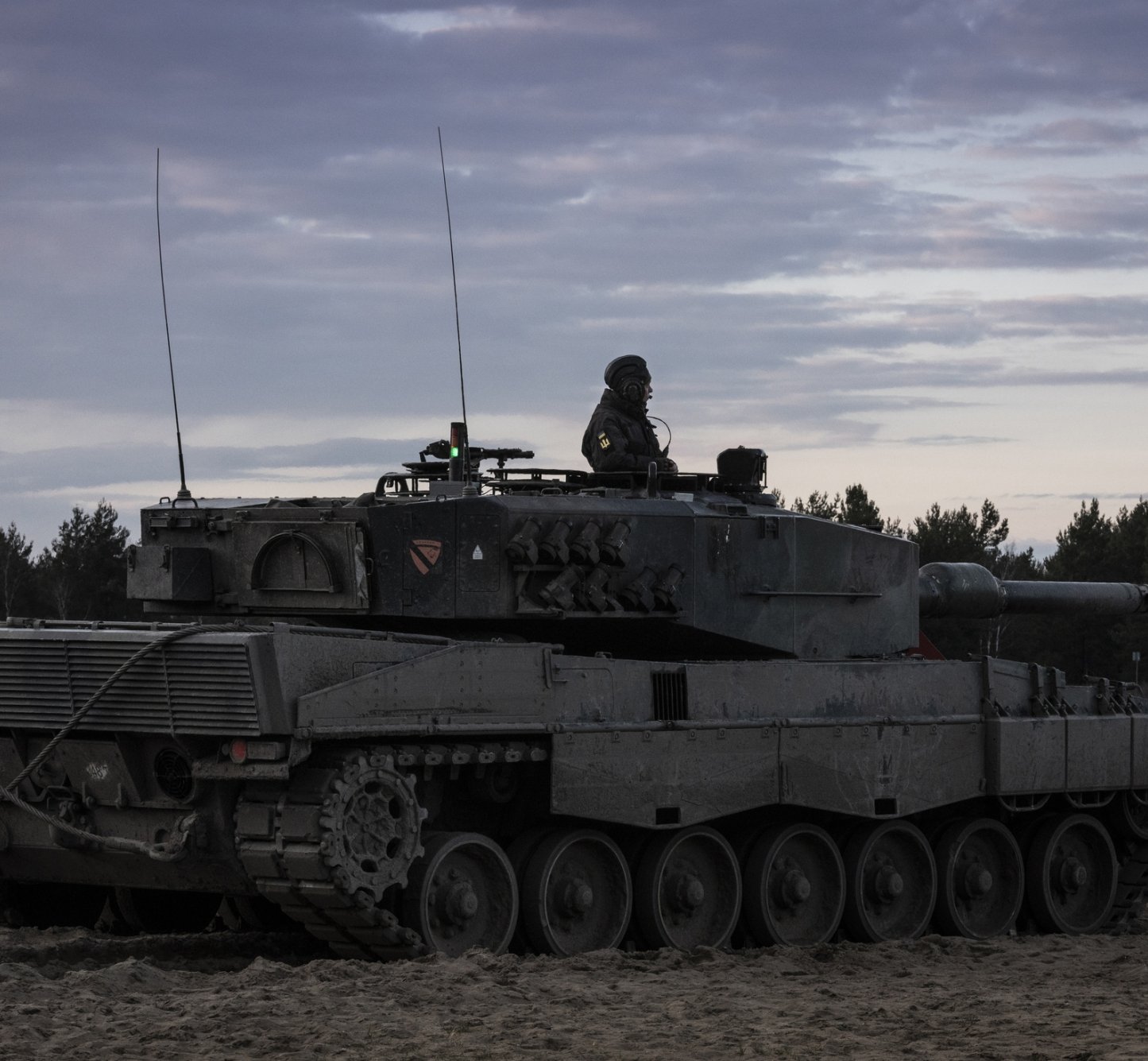 Ukrainian soldier in a Leopard tank at the Leopard Training Center in Świętoszów, Poland.