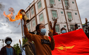 People of Myanmar protest calling for freedom and release of Myanmar's ousted civilian leader Aung San Suu Kyi, against a military coup in Mandalay, Myanmar, on July 18.2021