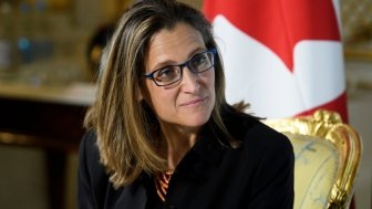 Canada's Foreign Minister Chrystia Freeland during a press conference in London, UK. 06-07-2017