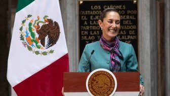 Mexico City, Mexico October 15 2024. Claudia Sheinbaum Pardo, president of Mexico at a press conference after the CEO Dialogue meeting at the National Palace.