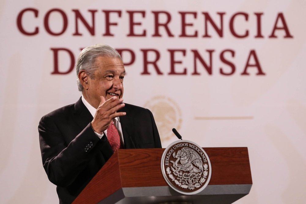 Andres Manuel Lopez Obrador president of Mexico in his press conference in Palacio Nacional.