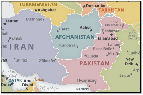 Afghanistan centered political map