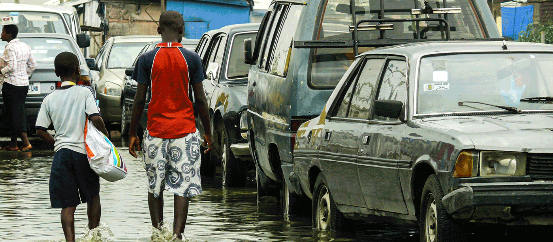 Walking down a flooded street