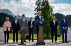 President Joe Biden delivers remarks at the launch of the Partnership for Global Infrastructure during the G7 summit, Sunday, June 26, 2022, at Schloss Elmau in Krün, Germany. (Official White House Photo by Adam Schultz)