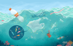 Illustration of plastic in the ocean 