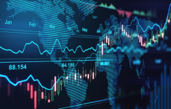 Stock Market Graphic with World Map Behind