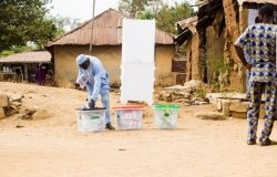 A man casting his vote at a pooling unit in Idiko-Ile during the February 23, 2019 Presidential Election in Nigeria.