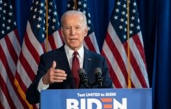 New York, NY - January 7, 2020: President Joe Biden made a foreign policy statement at Current on Pier 59 as part of his presidential campaign